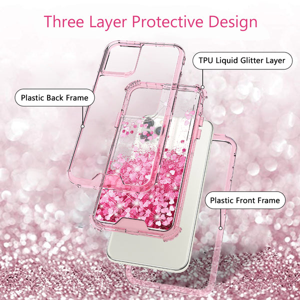 hard clear glitter phone case for apple iphone 12 pro - pink - www.coverlabusa.com 