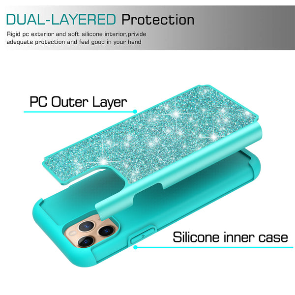 apple iphone 11 pro glitter hybrid case - teal - www.coverlabusa.com
