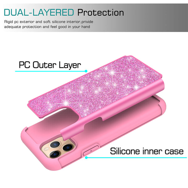 apple iphone 11 pro glitter hybrid case - hot pink - www.coverlabusa.com