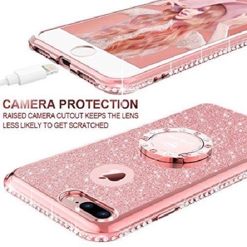 Apple iPhone 8, iPHone 7 Case, Slim Soft TPU Glitter Bling Rhinestone Crystal Protective Cover w/ Finger Ring Stand - WWW.COVERLABUSA.COM