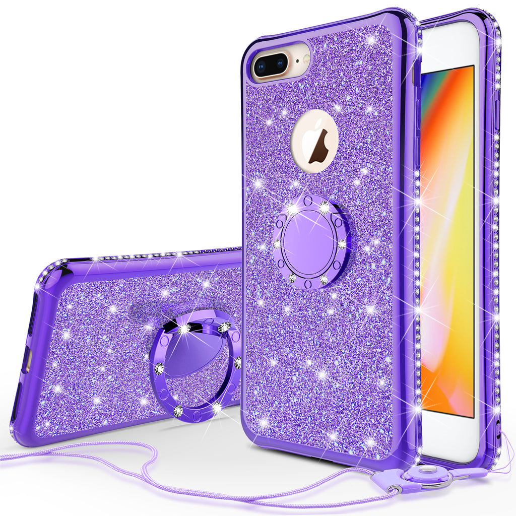 apple iphone 8 plus glitter bling fashion 3 in 1 case - purple - www.coverlabusa.com