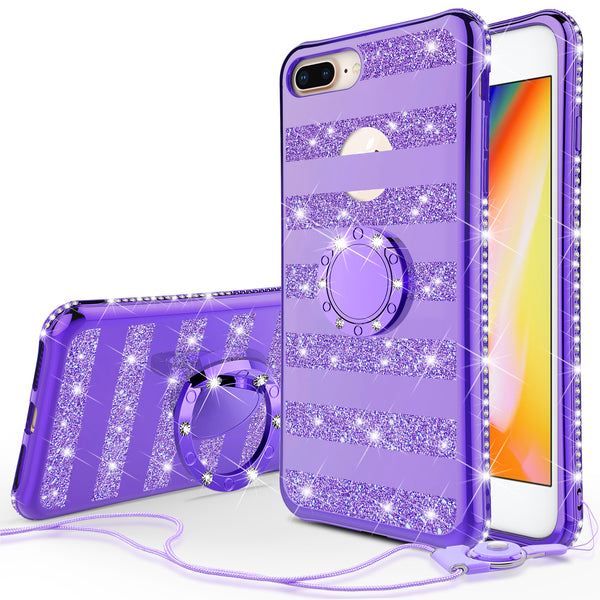 apple iphone 8 glitter bling fashion 3 in 1 case - purple stripe - www.coverlabusa.com