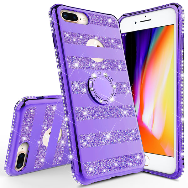 apple iphone 8 glitter bling fashion 3 in 1 case - purple stripe - www.coverlabusa.com