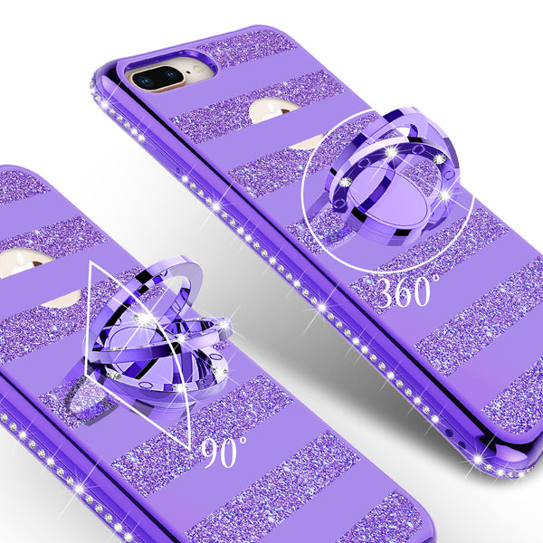 apple iphone 7 glitter bling fashion 3 in 1 case - purple stripe - www.coverlabusa.com
