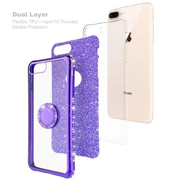 apple iphone 8 glitter bling fashion 3 in 1 case - purple - www.coverlabusa.com