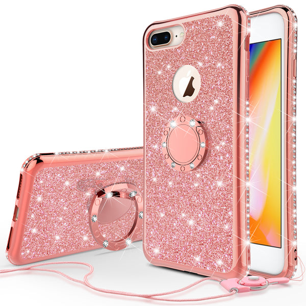 apple iphone 8 plus glitter bling fashion 3 in 1 case - rose gold - www.coverlabusa.com
