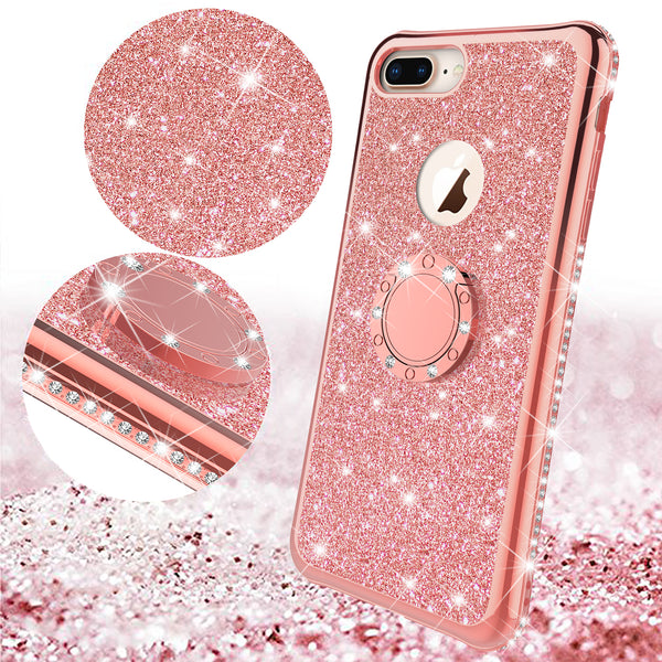 apple iphone 8 plus glitter bling fashion 3 in 1 case - rose gold - www.coverlabusa.com