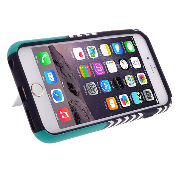 Apple iPhone 6/6s Plus Dual Layer Credit Card Hybrid Case With Design, ID Holder with Kickstand - Teal Anchor - www.coverlabusa.com