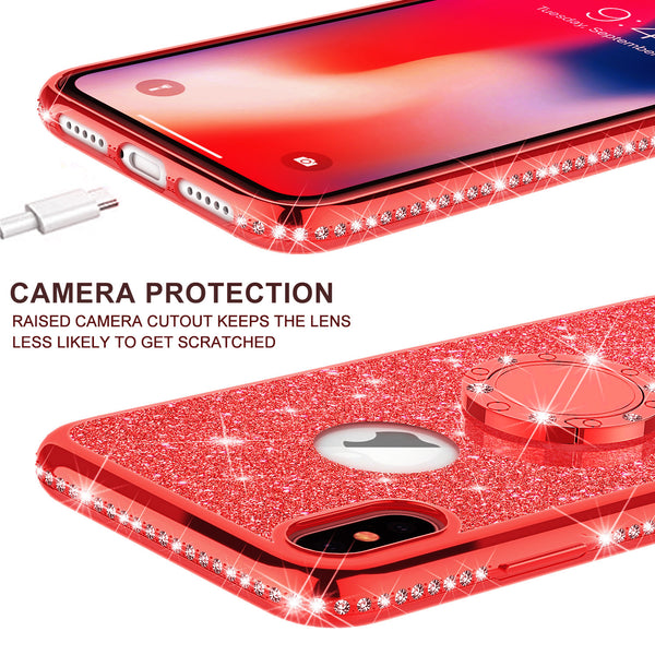 apple iphone xs max glitter bling fashion case - red - www.coverlabusa.com