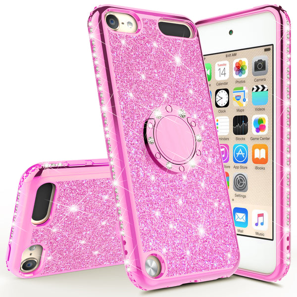 apple ipod touch 5 glitter bling fashion 3 in 1 case - hot pink - www.coverlabusa.com