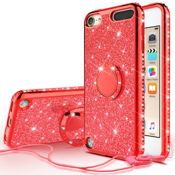apple ipod touch 5 glitter bling fashion 3 in 1 case - red - www.coverlabusa.com