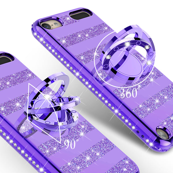 apple ipod touch 5 glitter bling fashion 3 in 1 case - purple stripe - www.coverlabusa.com