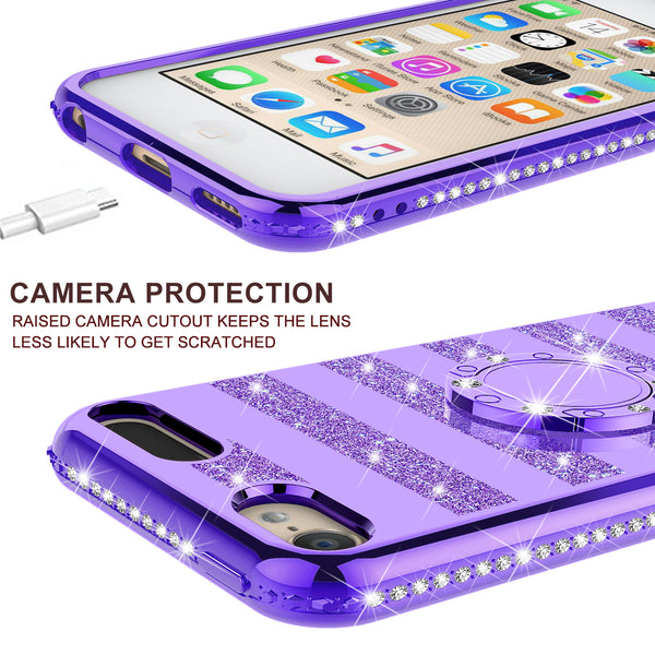 apple ipod touch 5 glitter bling fashion 3 in 1 case - purple stripe - www.coverlabusa.com