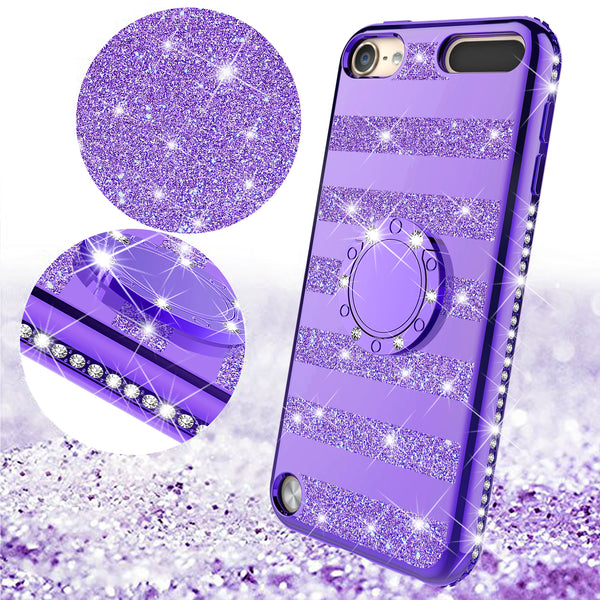 apple ipod touch 5 glitter bling fashion 3 in 1 case - purple stripe - www.coverlabusa.com