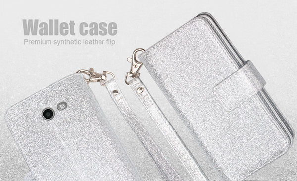 Samsung Galaxy J3 Emerge | J3 (2017) | J3 Prime | Samsung SM-J327P Glitter Wallet Case - Silver - www.coverlabusa.com