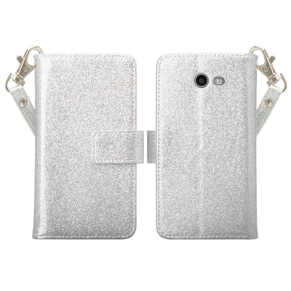 Samsung Galaxy J3 Emerge | J3 (2017) | J3 Prime | Samsung SM-J327P Glitter Wallet Case - Silver - www.coverlabusa.com