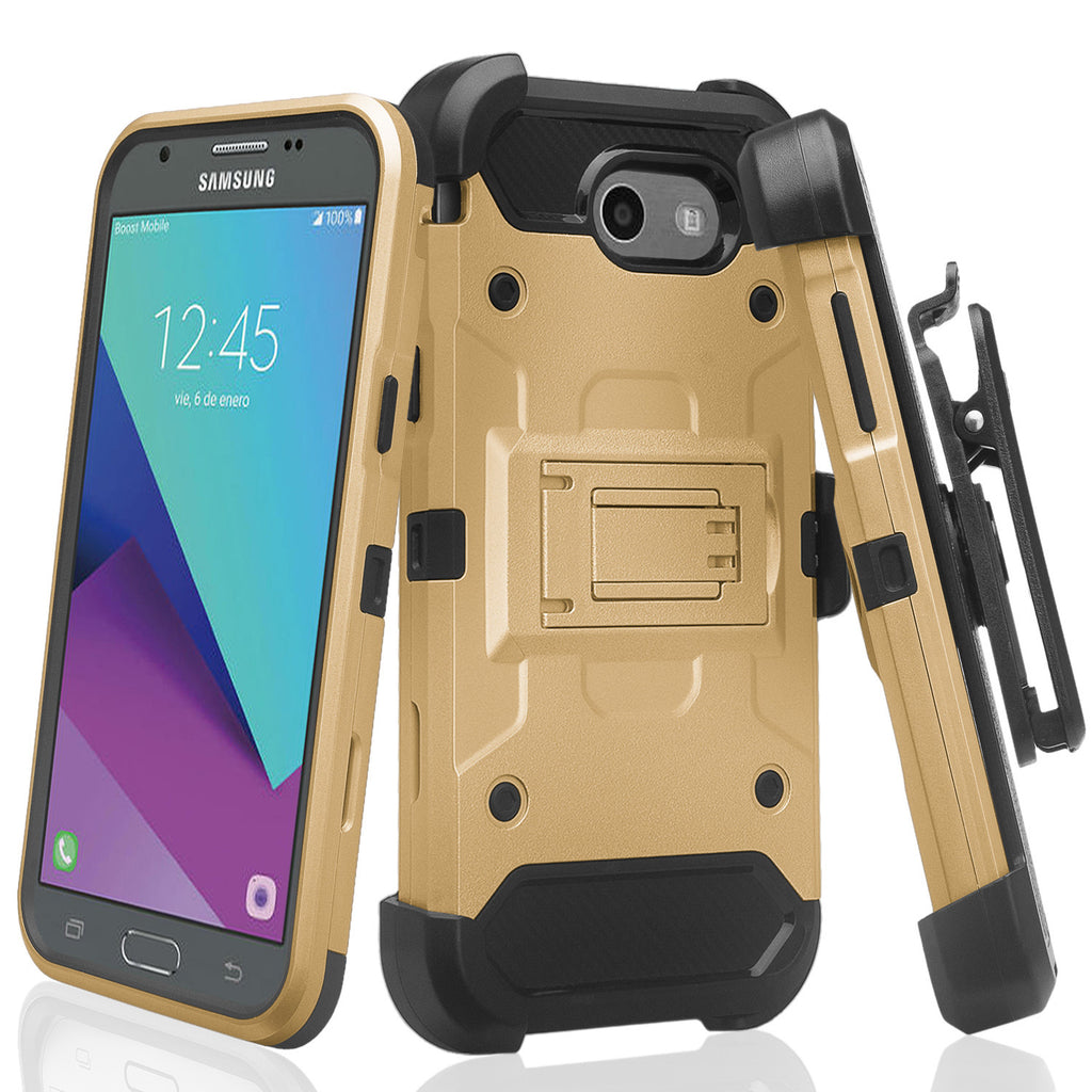Samsung Galaxy J3 Emerge Case, Samsung SM-J327P Hybrid Holster Case with Kickstand - Gold -www.coverlabusa.com