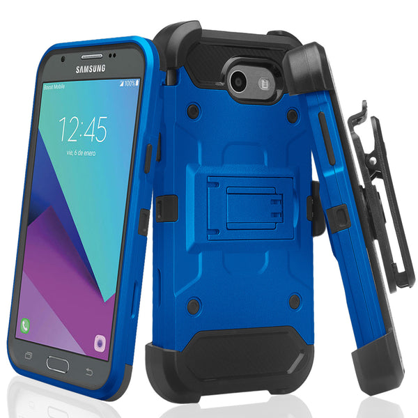 Samsung Galaxy J3 Emerge Case, Samsung SM-J327P Hybrid Holster Case with Kickstand - Blue -www.coverlabusa.com