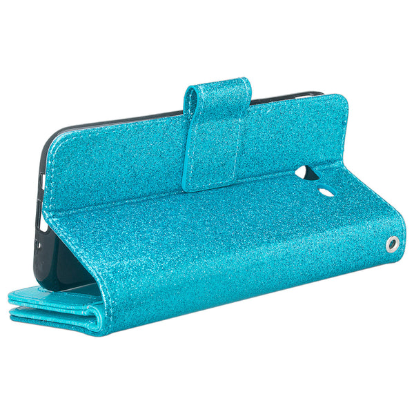 Samsung Galaxy J3 Emerge | J3 (2017) | J3 Prime | Samsung SM-J327P Glitter Wallet Case - Teal - www.coverlabusa.com