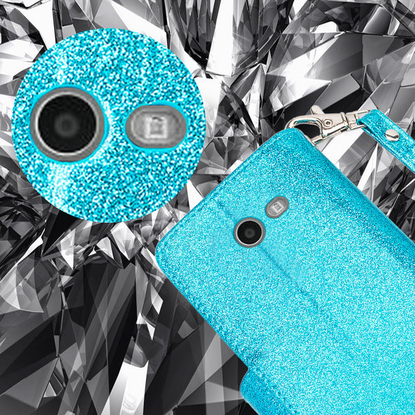 Samsung Galaxy J3 Emerge | J3 (2017) | J3 Prime | Samsung SM-J327P Glitter Wallet Case - Teal - www.coverlabusa.com