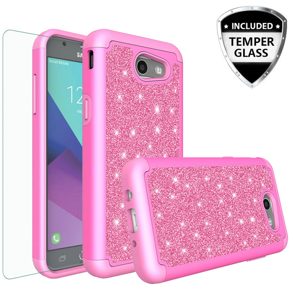 Samsung Galaxy J3 Emerge Glitter Hybrid Case - Hot Pink - www.coverlabusa.com