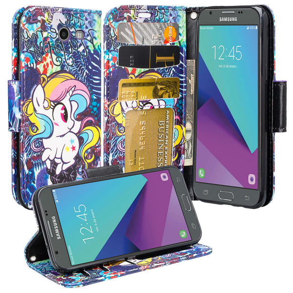 samsung galaxy j3 emerge leather wallet case - rainbow unicorn - www.coverlabusa.com