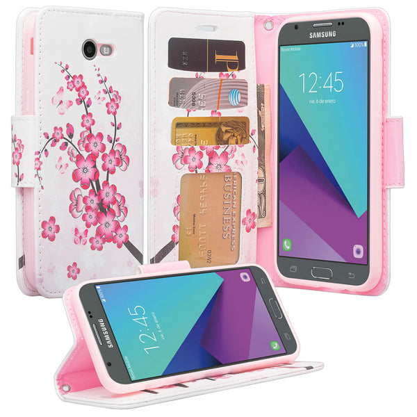 samsung galaxy j3 emerge leather wallet case - cherry blossom - www.coverlabusa.com