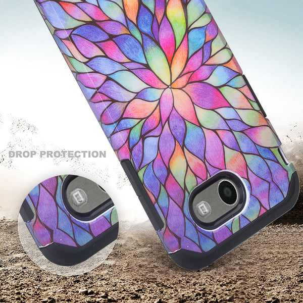 Samsung Galaxy J7 (2017) / J7 Sky Pro / J7 Perx / J7 V Case, Slim Hybrid [Shock/Impact Resistant] Dual Layer Protective Case Cover for Galaxy J7 (2017) - Rainbow Flower
