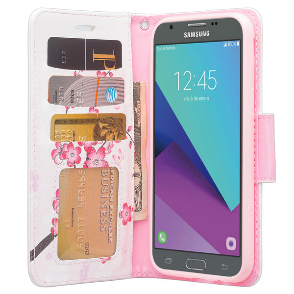 samsung galaxy j3 emerge leather wallet case - cherry blossom - www.coverlabusa.com