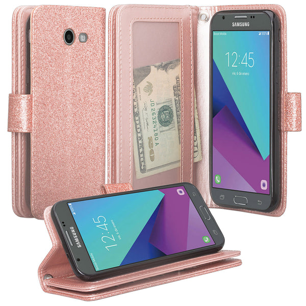 Samsung Galaxy J3 Emerge | J3 (2017) | J3 Prime | Samsung SM-J327P Glitter Wallet Case - Rose Gold - www.coverlabusa.com