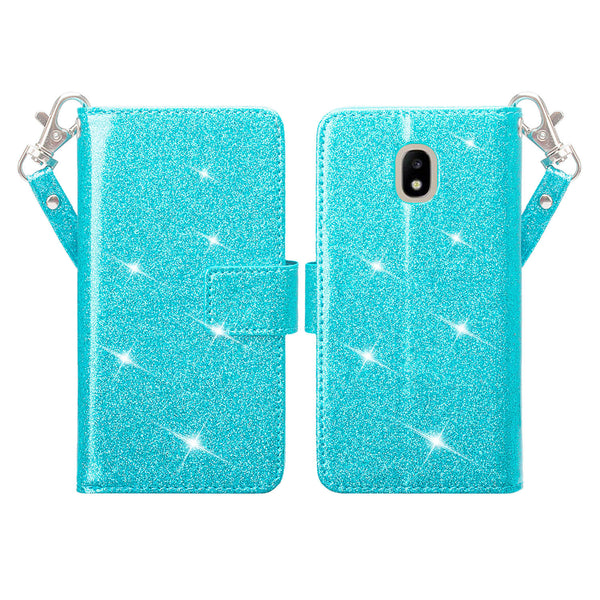 Samsung Galaxy J7 (2018) Glitter Wallet Case - Teal - www.coverlabusa.com