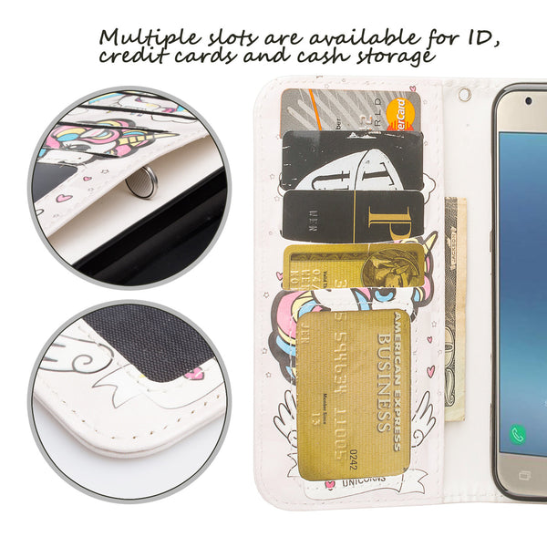 Samsung Galaxy J3 (2018) Wallet Case -white unicorn 2 - www.coverlabusa.com