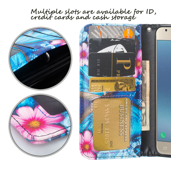 Samsung Galaxy J3 (2018) Wallet Case - blue butterfly - www.coverlabusa.com