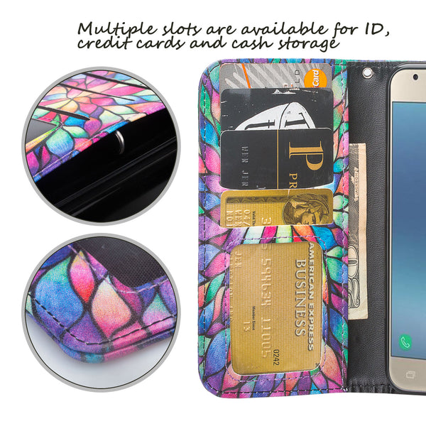 Samsung Galaxy J7 (2018) leather wallet case - rainbow flower - www.coverlabusa.com