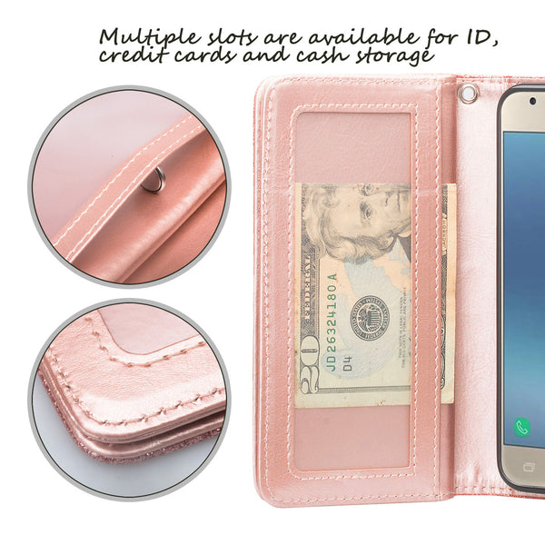 Samsung Galaxy J3(2018) glitter wallet case - rose gold - www.coverlabusa.com