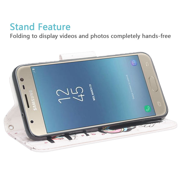 Samsung Galaxy J3 (2018) Wallet Case -white unicorn 2 - www.coverlabusa.com