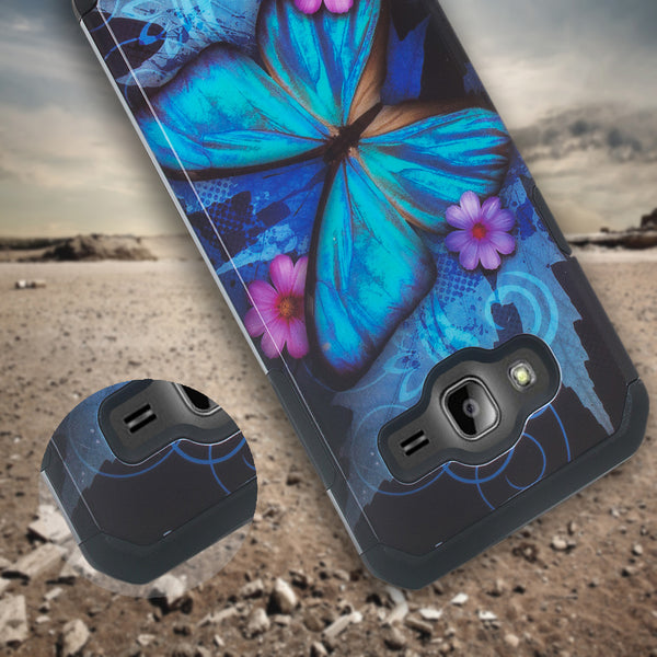 Galaxy Express Prime | Sky | Amp Prime | Sol | J3/J3V Hybrid Case - Blue Butterfly - coverlabusa.com