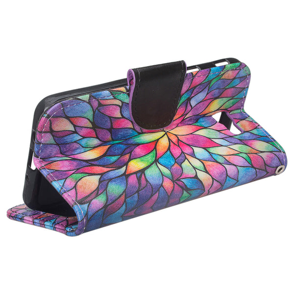 samsung  Galaxy j5 prime leather wallet case - rainbow flower - www.coverlabusa.com