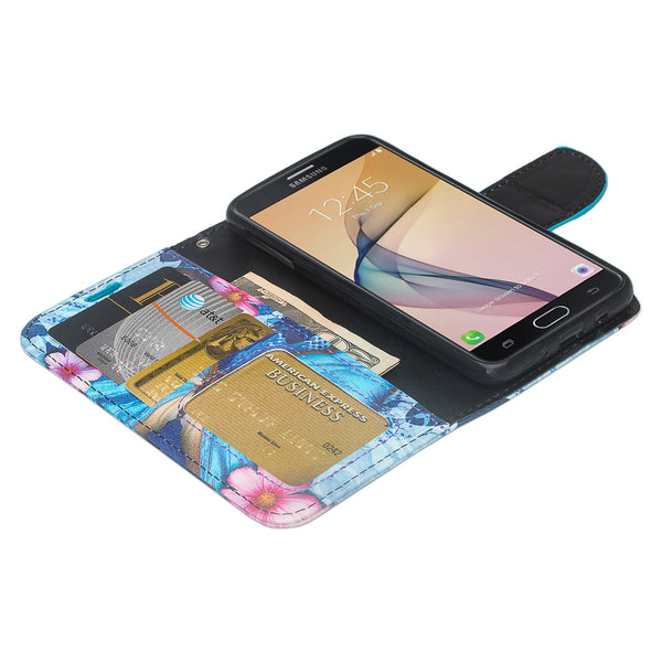 samsung  Galaxy j5 prime leather wallet case - blue butterfly- www.coverlabusa.com