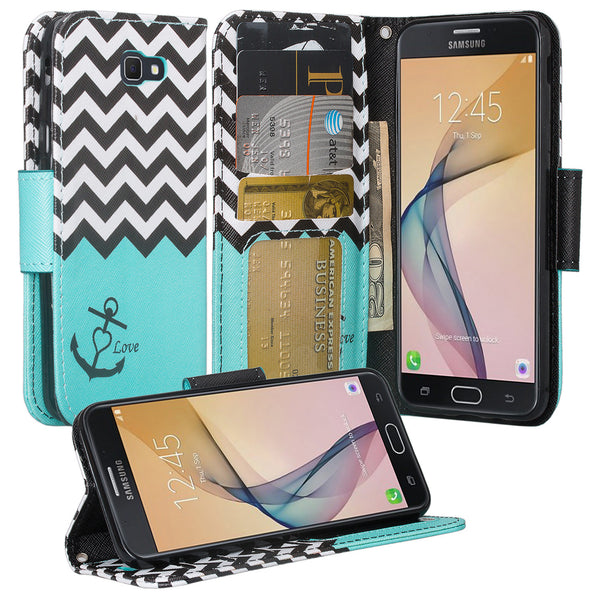 samsung Galaxy  j5 prime leather wallet case - teal anchor - www.coverlabusa.com
