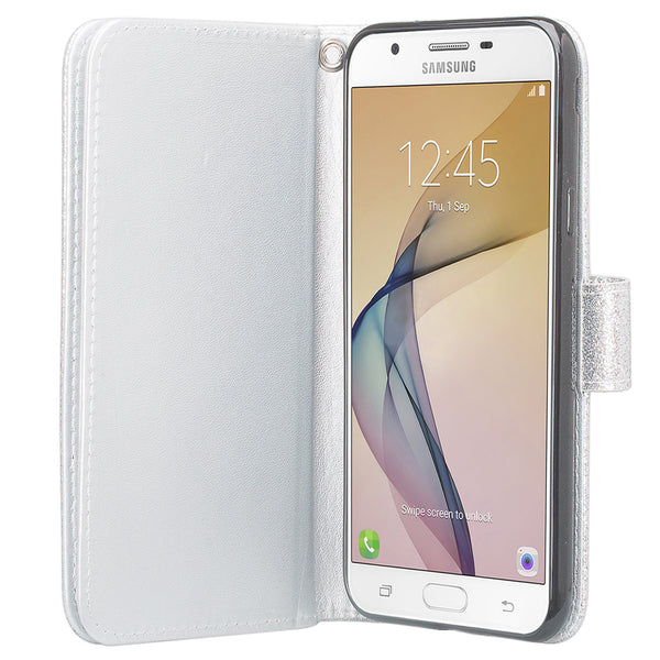 Samsung Galaxy J7V / J7 Perx / J7 Sky Pro / J7 (2017) Glitter Wallet Case - silver - www.coverlabusa.com