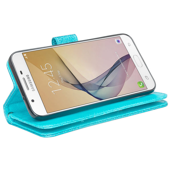 Samsung Galaxy J7V / J7 Perx / J7 Sky Pro / J7 (2017) Glitter Wallet Case - Teal - www.coverlabusa.com
