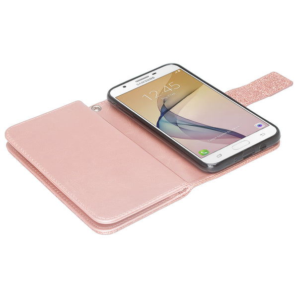 Samsung Galaxy J7V / J7 Perx / J7 Sky Pro / J7 (2017) Glitter Wallet Case - Rose Gold - www.coverlabusa.com