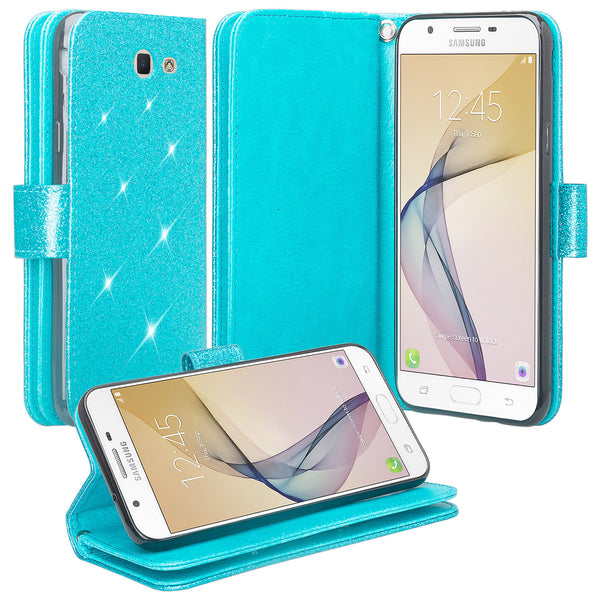Samsung Galaxy J7V / J7 Perx / J7 Sky Pro / J7 (2017) Glitter Wallet Case - Teal - www.coverlabusa.com