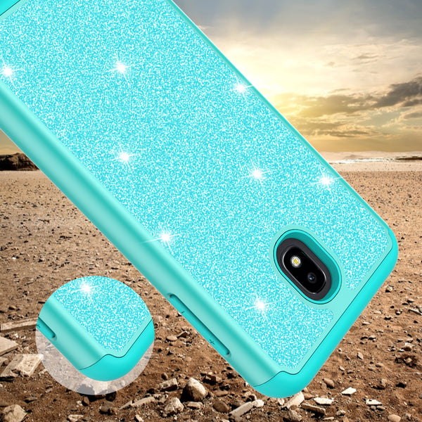 Samsung Galaxy J7 (2018) Glitter Hybrid Case - Teal - www.coverlabusa.com