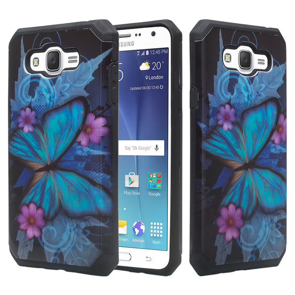 Galaxy J7 Case, Samsung Galaxy J7 [Shock Absorption /Impact Resistant] Hybrid Dual Layer Armor Defender Protective Case Cover for Galaxy J7 (Boost Mobile,Virgin,MetroPcs,TMobile), Blue Butterfly, WWW.COVERLABUSA.COM
