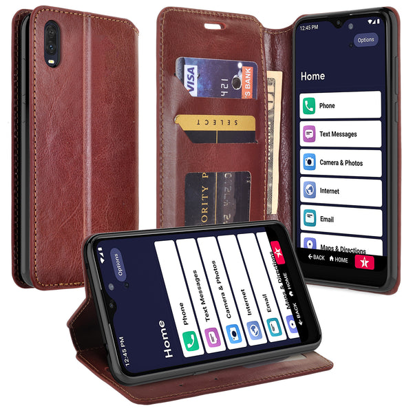 alcatel jitterbug smart 3 wallet case - brown - www.coverlabusa.com