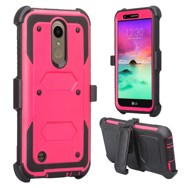 LG K10 2017 heavy duty holster case - hot pink - www.coverlabusa.com