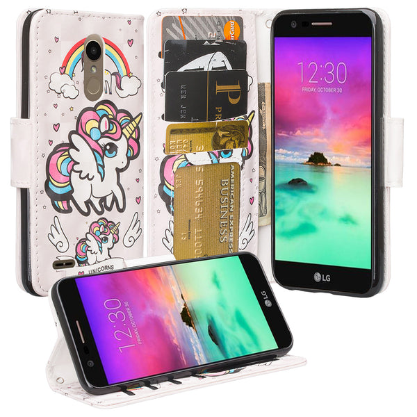 LG K10 (2018) leather wallet case - white unicorn 2 - www.coverlabusa.com