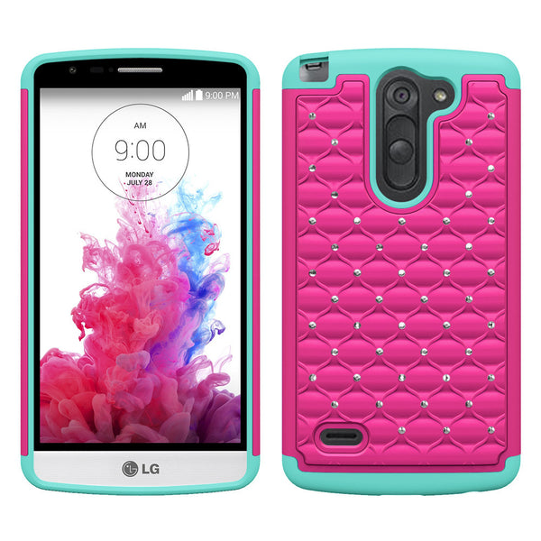 LG G3 Stylus Rhinestone Case - Hot Pink/Teal - www.coverlabusa.com